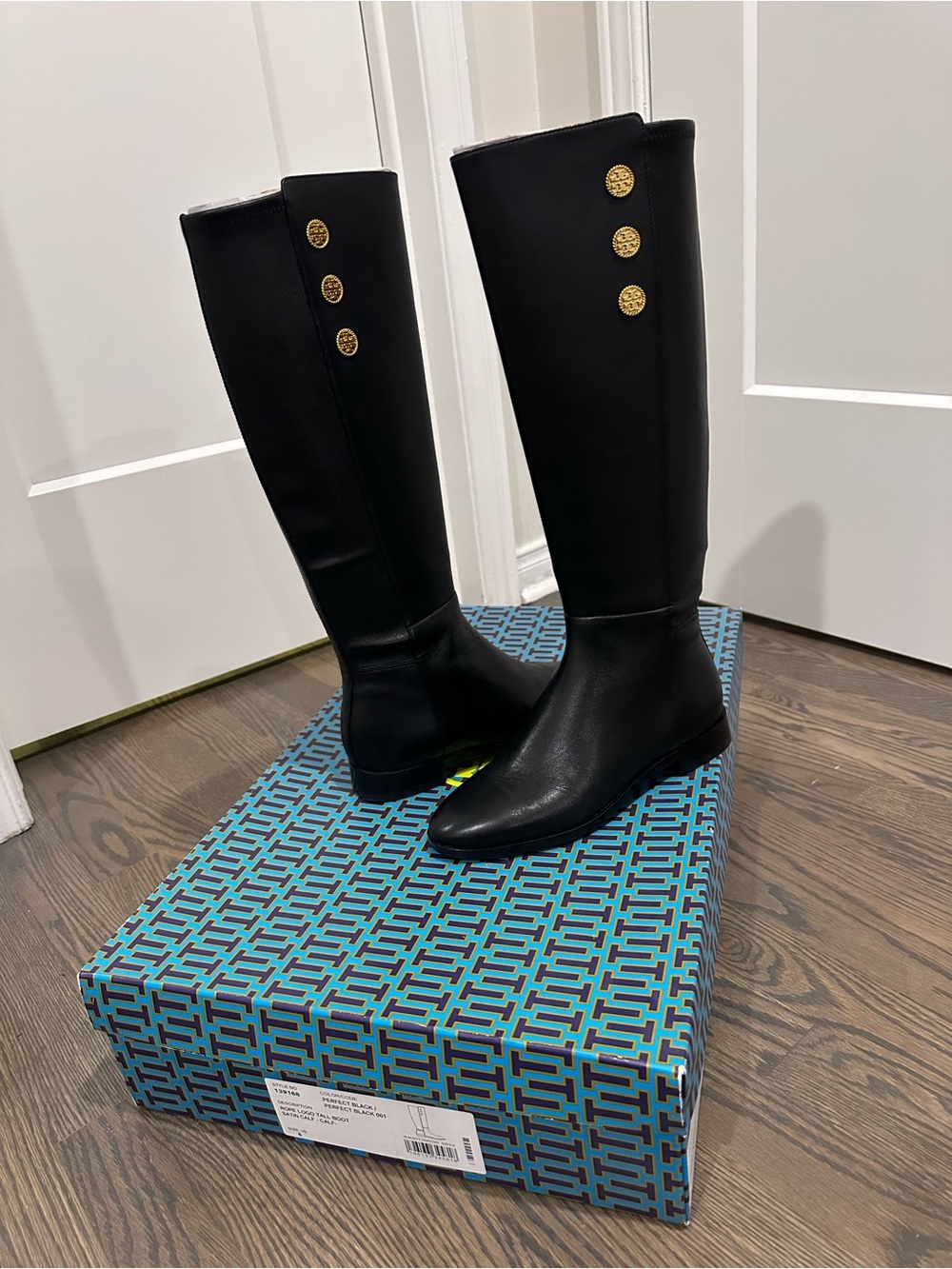 Tory Burch Black Over-the-Knee Boots with Gold Buttons